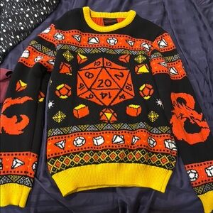 Black and Orange D&D Graphic Holiday Sweater